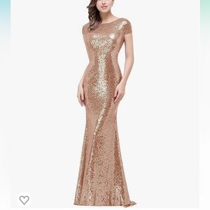 Mermaid Cap Sleeve Sequin Dress Backless w/ detail 💕